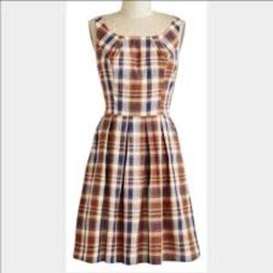 Modcloth Plaid Dress in Blue and Brown